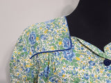 Blue and Green Flower Print Button Down Dress <br> (B-44.5" W-37" H-45")