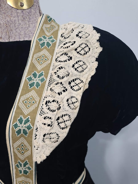 German Black Velvet Dress with Apron <br> (B-34" W-27" H-35")