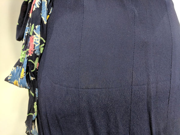 Blue Flower Print Dress w/ Matching Jacket <br> (B-39" W-30" H-33")