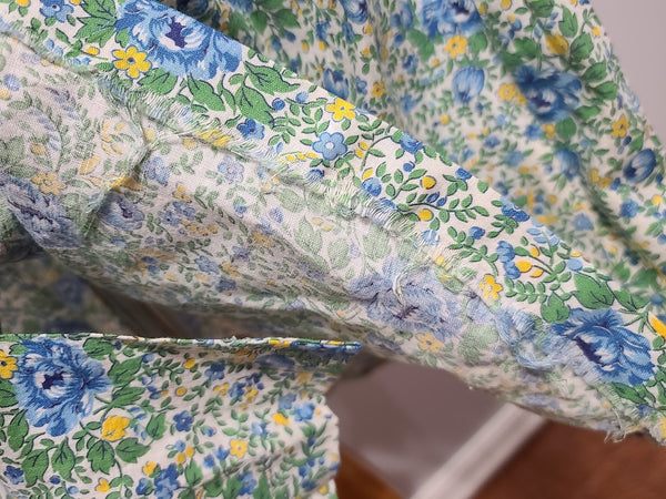 Blue and Green Flower Print Button Down Dress <br> (B-44.5" W-37" H-45")