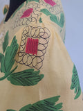 Yellow Abstract Flower Print Dress <br> (B-38" W-30" H-42")