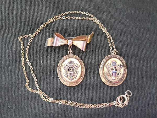 Vintage WWII US Army Sweetheart Necklace and Pin Set