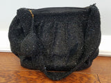 Vintage 1930s 1940s Black Beaded Handbag Purse "Yarn Corp. of America Mary Lamb Lining"
