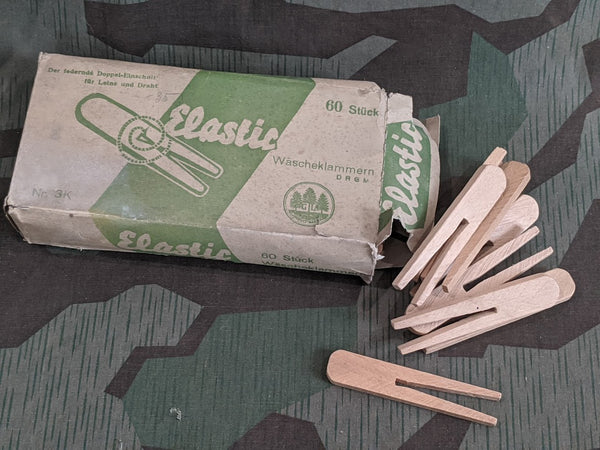 Vintage 1930s 1940s German Box of Wooden Clothing Pins