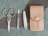 Vintage 1930s 1940s German Small Leather Pouch Hygiene Set