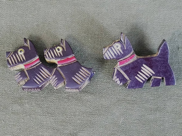 Vintage 1940s Bakelite Scottie Dog Pins Set