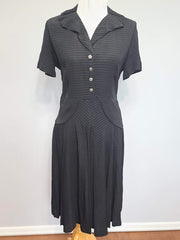 Vintage 1940s Black Seersucker Striped Material Dress