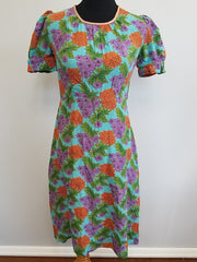 Vintage 1940s Colorful Flower Print Silk Dress - Very Good Condition