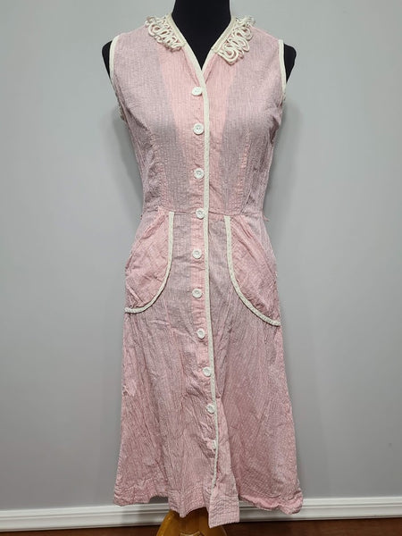 Vintage 1940s Pink and White Striped Dress
