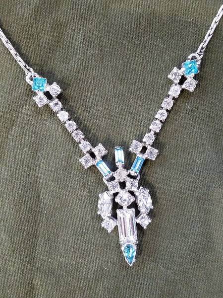Vintage Blue and Clear Rhinestone Necklace
