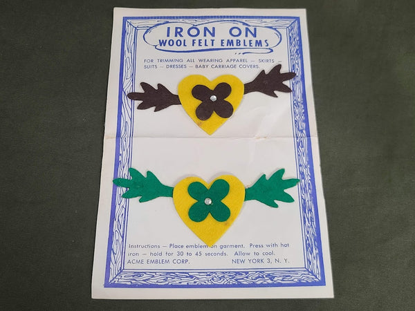 Vintage Iron On Felt Emblems on Card