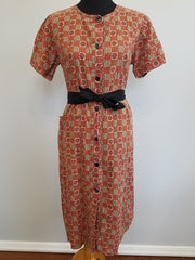 Vintage Red House Dress with Tie Belt