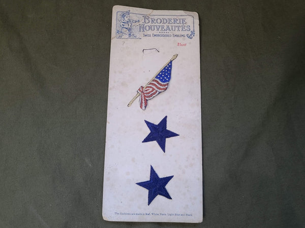 Vintage Sweetheart US Flag and Star Patches on Card