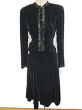 Vintage 1930s / 1940s Black Velvet and Sequin Skirt Suit