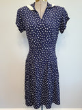 Vintage 1930s / 1940s Dark Blue Polka Dot Dress