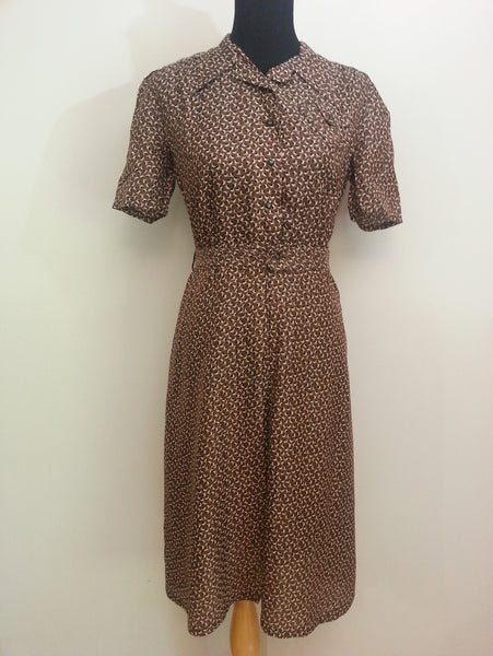 Vintage 1930s 1940s German Artificial Silk Button-Down Dress (Same Material as WWII Parachutes)