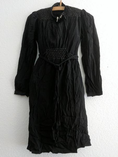 Vintage 1930s / 1940s German Black Rayon Dress with White Stitching
