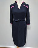 Vintage 1930s / 1940s German Blue Dress with Pink Trim and Belt