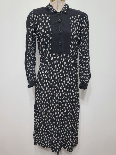 German Black Flower Print Dress <br> (B-35" W-28" H-35")