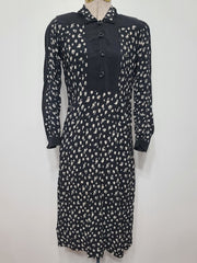German Black Flower Print Dress <br> (B-35" W-28" H-35")