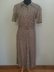 Vintage 1930s / 1940s German Green/Brown Print Dress New Old Stock