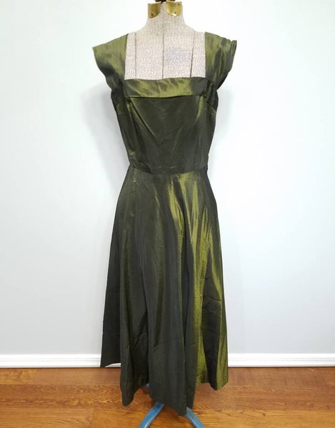 Vintage 1930s / 1940s German Green Iridescent Gown Dress DRP