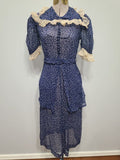 Lightweight Crepe Blue Polka Dot Dress <br> (B-34.5" W-26" H-32")