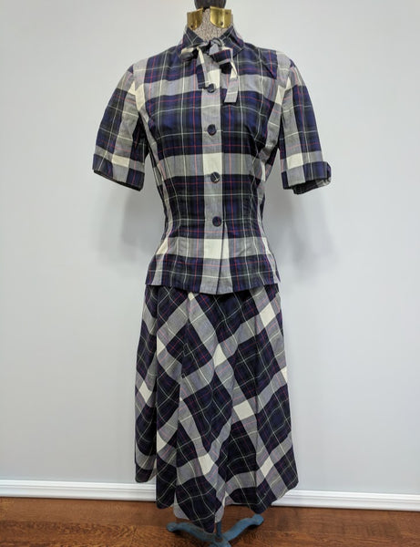 Vintage 1930s / 1940s Plaid Outfit: Blouse and Skirt McMullen