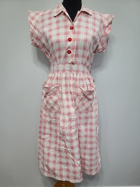 Vintage 1930s / 1940s Red and White Button Dress