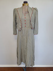 1930s Black and White Check Dress with Red Trim <br> (B-39" W-31" H-40")