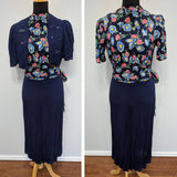 Vintage 1930s Blue Flower Print Dress w/ Matching Bolero Jacket