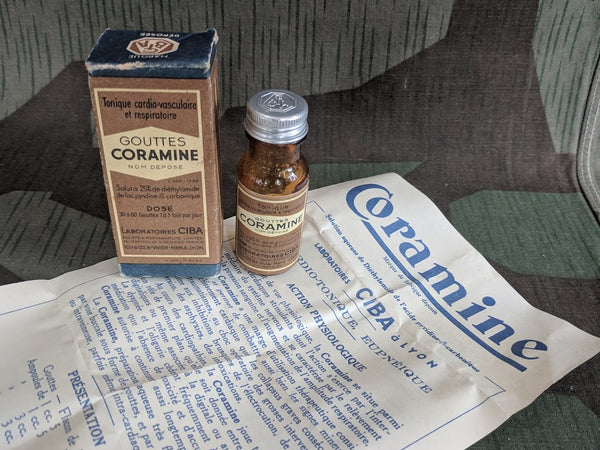 Vintage 1930s French Coramine Medicine Bottle w Box Overdose Treatment