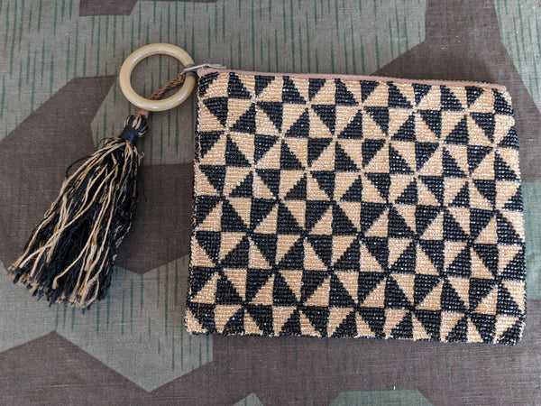 Vintage 1930s German Black and Gold Beaded Handbag Purse D.R.P.