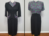 Vintage 1940s Green and Purple Butterfly Dot Print Dress and Jacket
