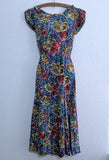 Vintage 1940s /1950s Abstract Flower Print Sleeveless Dress