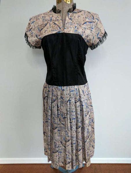 Vintage 1940s / 1950s Aztec Novelty Print Dress 