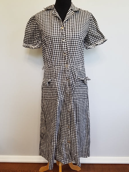 Vintage 1940s 1950s Black & White Checkered Dress