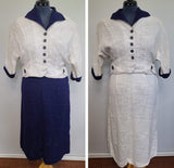 Vintage 1940s / 1950s Plus Size White & Blue Outfit: Jacket w 2 Skirts