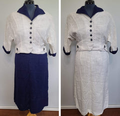 Vintage 1940s / 1950s Plus Size White & Blue Outfit: Jacket w 2 Skirts