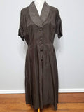 Vintage 1940s / 1950s Brown Button Down Dress Plus Size