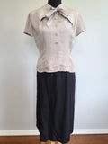 Vintage 1940s 1950s Gray Blouse & Black Skirt Outfit
