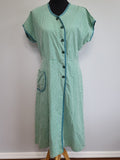 Vintage 1940s / 1950s Green Check Print Button Down Dress