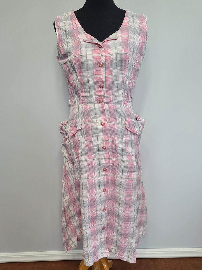 Pink Plaid Sleeveless Dress (B-38