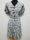 Vintage 1940s / 1950s Plus Size Light Blue & Gray Firework Print Dress