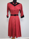 Vintage 1940s / 1950s Red Dress with Black Trim and Belt Lucky Star