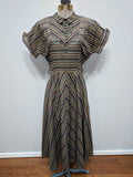 Vintage 1940s / 1950s Striped Dress with Rhinestone Buttons