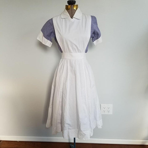 Vintage 1940s / 1950s  WWII-era Nurse Uniform - Dress & Apron (Small)