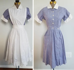 Vintage 1940s / 1950s WWII-era Nurse Uniform - Dress with Apron (Small)