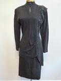 Vintage 1940s Black Rayon Beaded Skirt Suit Asymmetrical 