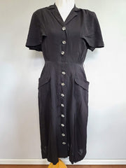 Vintage 1940s Black Rayon Dress with Capelet